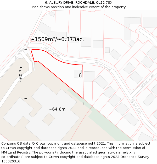 6, ALBURY DRIVE, ROCHDALE, OL12 7SX: Plot and title map