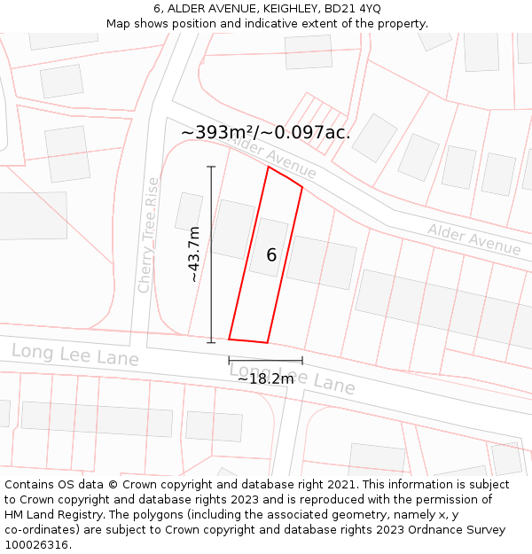 6, ALDER AVENUE, KEIGHLEY, BD21 4YQ: Plot and title map