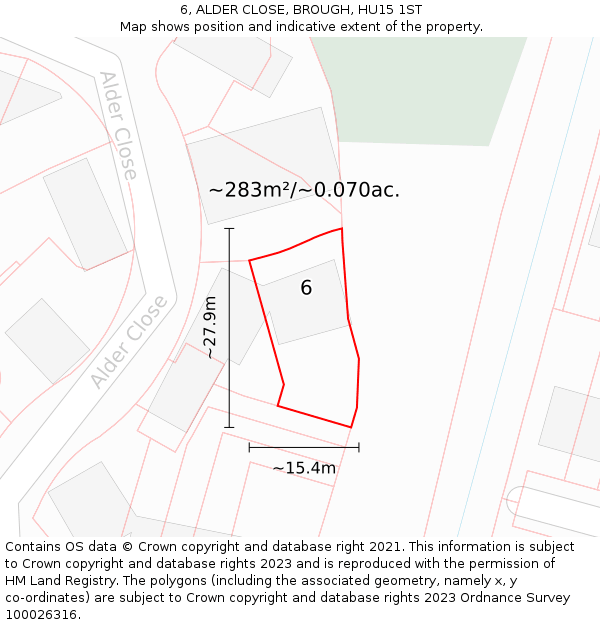 6, ALDER CLOSE, BROUGH, HU15 1ST: Plot and title map