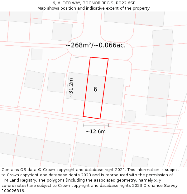 6, ALDER WAY, BOGNOR REGIS, PO22 6SF: Plot and title map