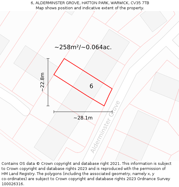 6, ALDERMINSTER GROVE, HATTON PARK, WARWICK, CV35 7TB: Plot and title map