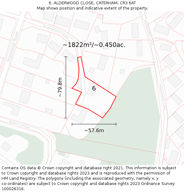 6, ALDERWOOD CLOSE, CATERHAM, CR3 6AT: Plot and title map