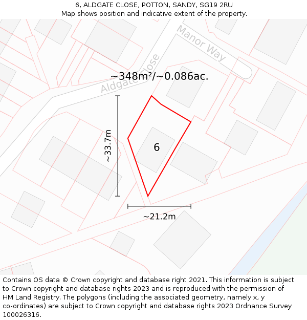 6, ALDGATE CLOSE, POTTON, SANDY, SG19 2RU: Plot and title map