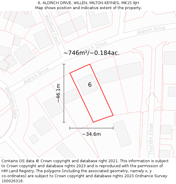 6, ALDRICH DRIVE, WILLEN, MILTON KEYNES, MK15 9JH: Plot and title map