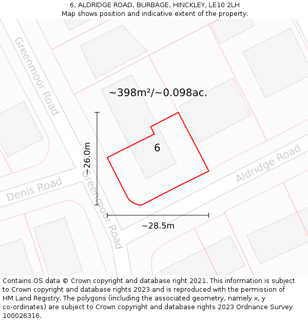 6, ALDRIDGE ROAD, BURBAGE, HINCKLEY, LE10 2LH: Plot and title map