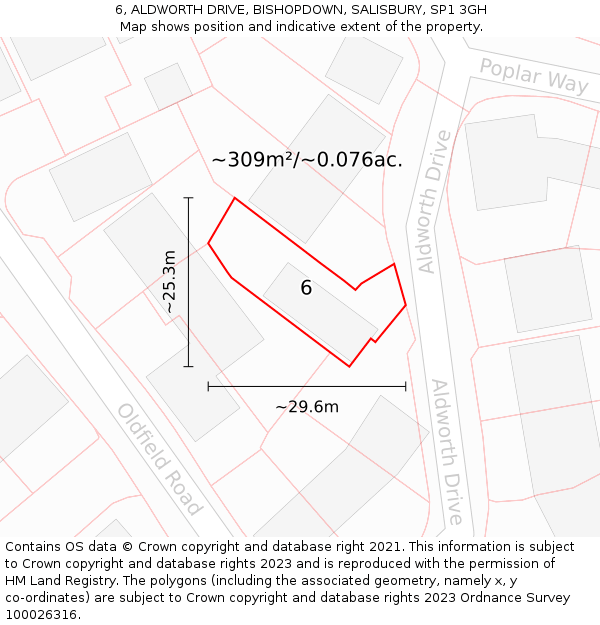 6, ALDWORTH DRIVE, BISHOPDOWN, SALISBURY, SP1 3GH: Plot and title map