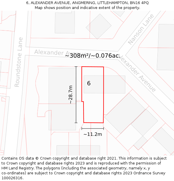 6, ALEXANDER AVENUE, ANGMERING, LITTLEHAMPTON, BN16 4PQ: Plot and title map