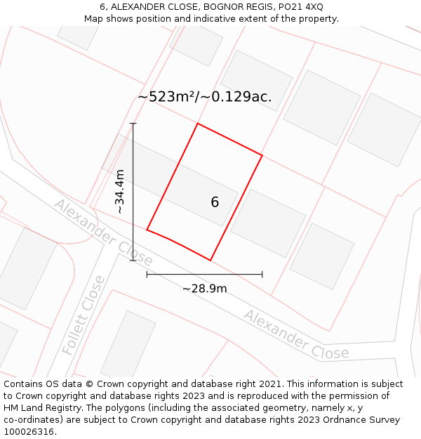 6, ALEXANDER CLOSE, BOGNOR REGIS, PO21 4XQ: Plot and title map