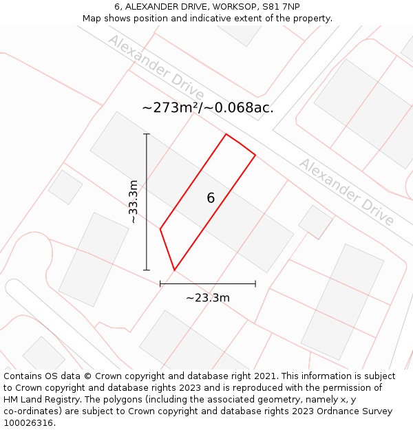 6, ALEXANDER DRIVE, WORKSOP, S81 7NP: Plot and title map