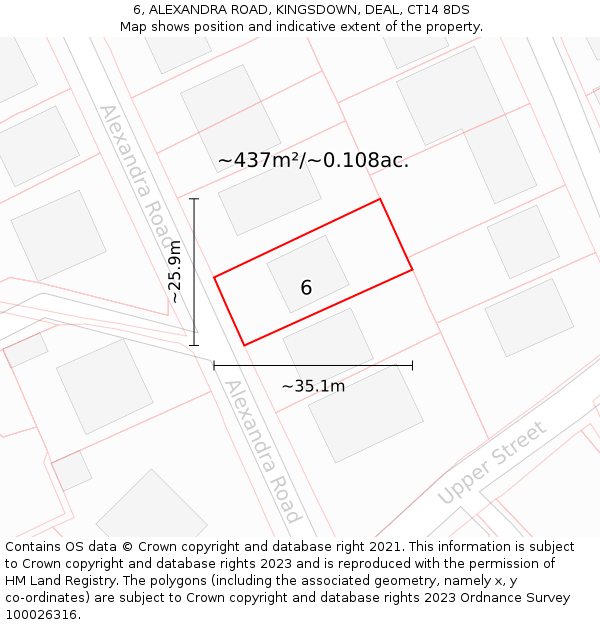 6, ALEXANDRA ROAD, KINGSDOWN, DEAL, CT14 8DS: Plot and title map