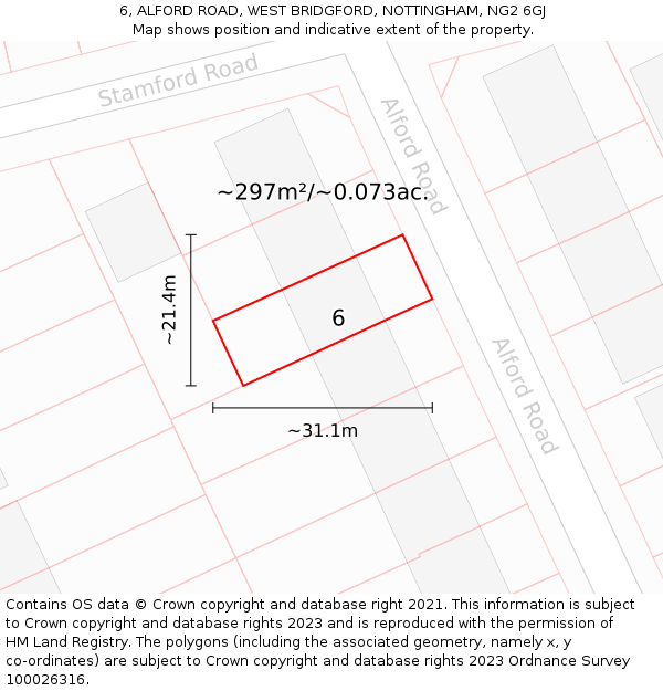 6, ALFORD ROAD, WEST BRIDGFORD, NOTTINGHAM, NG2 6GJ: Plot and title map