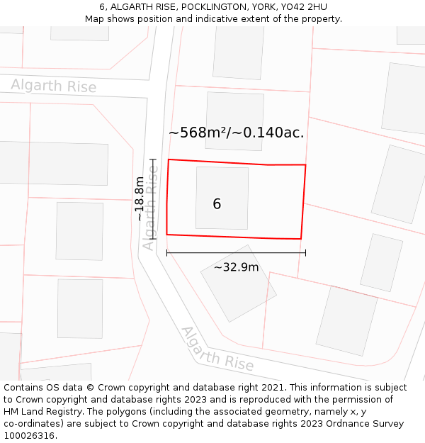 6, ALGARTH RISE, POCKLINGTON, YORK, YO42 2HU: Plot and title map