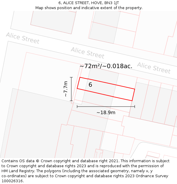 6, ALICE STREET, HOVE, BN3 1JT: Plot and title map