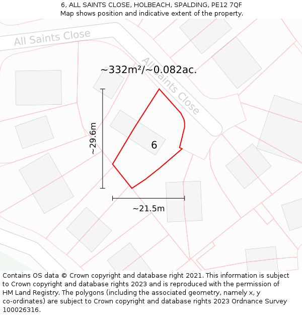 6, ALL SAINTS CLOSE, HOLBEACH, SPALDING, PE12 7QF: Plot and title map