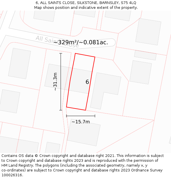 6, ALL SAINTS CLOSE, SILKSTONE, BARNSLEY, S75 4LQ: Plot and title map