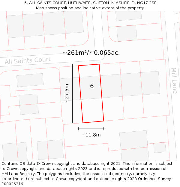 6, ALL SAINTS COURT, HUTHWAITE, SUTTON-IN-ASHFIELD, NG17 2SP: Plot and title map