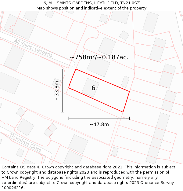 6, ALL SAINTS GARDENS, HEATHFIELD, TN21 0SZ: Plot and title map