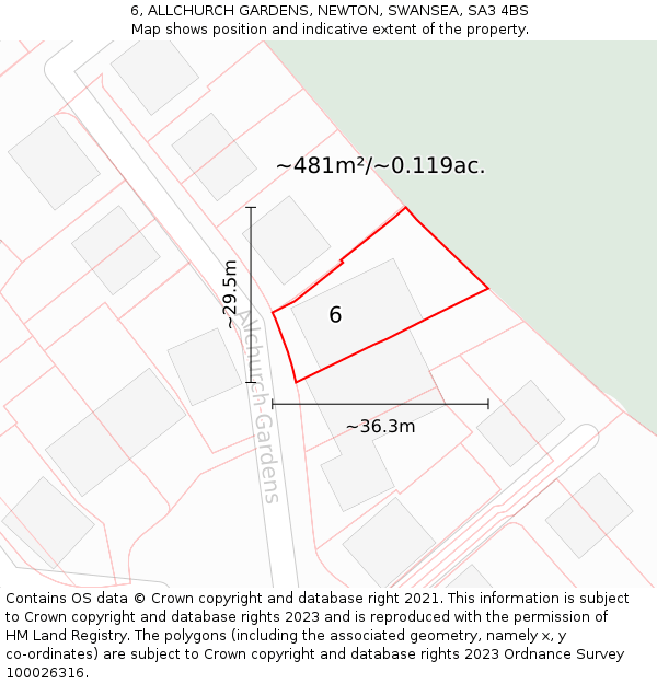 6, ALLCHURCH GARDENS, NEWTON, SWANSEA, SA3 4BS: Plot and title map