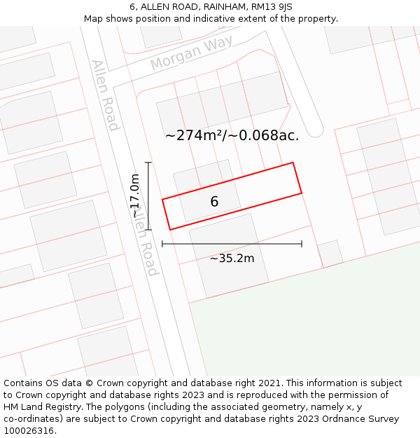 6, ALLEN ROAD, RAINHAM, RM13 9JS: Plot and title map