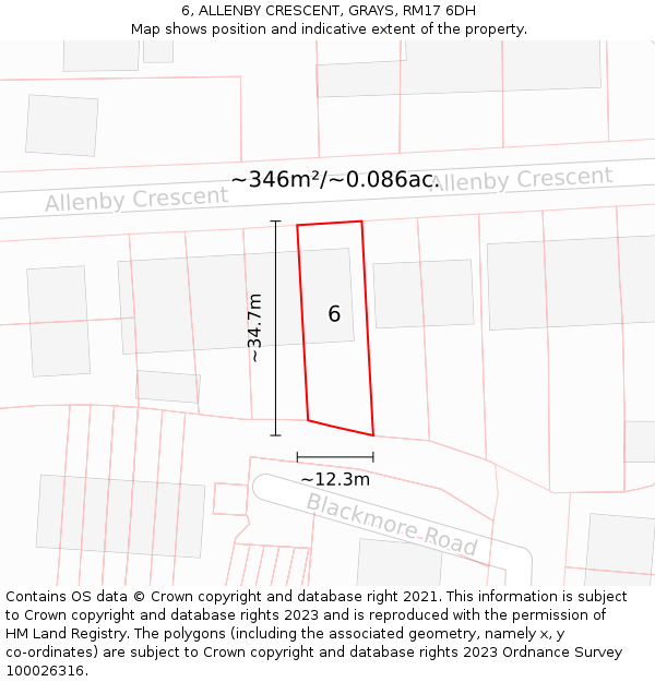 6, ALLENBY CRESCENT, GRAYS, RM17 6DH: Plot and title map