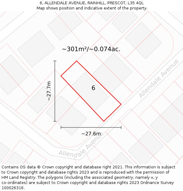 6, ALLENDALE AVENUE, RAINHILL, PRESCOT, L35 4QL: Plot and title map