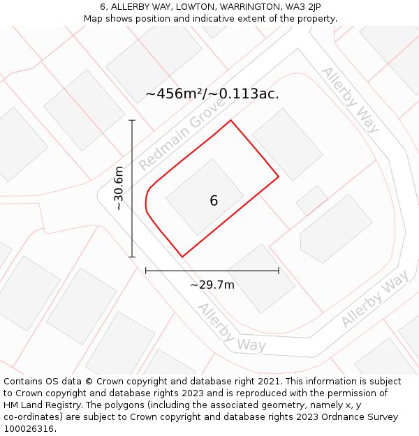 6, ALLERBY WAY, LOWTON, WARRINGTON, WA3 2JP: Plot and title map