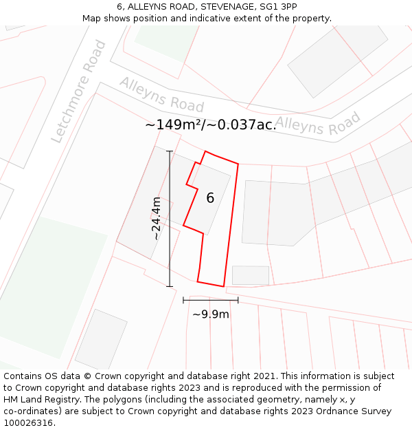 6, ALLEYNS ROAD, STEVENAGE, SG1 3PP: Plot and title map