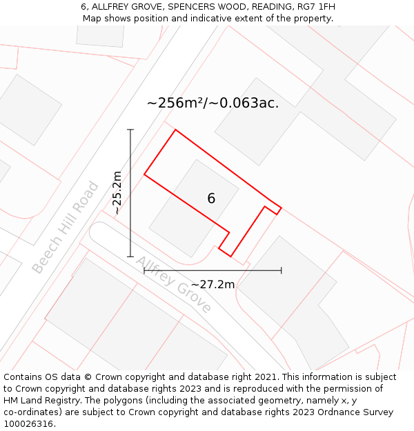6, ALLFREY GROVE, SPENCERS WOOD, READING, RG7 1FH: Plot and title map