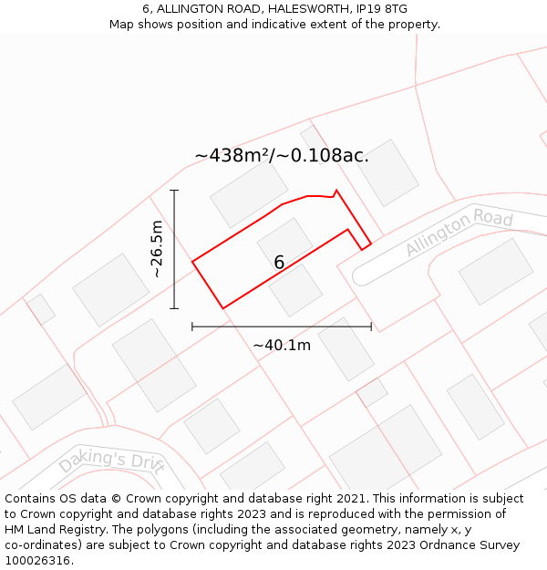 6, ALLINGTON ROAD, HALESWORTH, IP19 8TG: Plot and title map