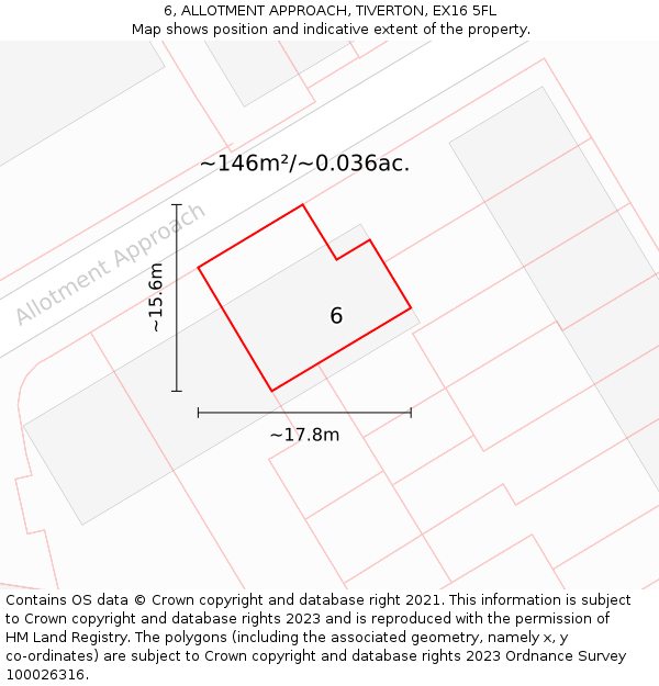 6, ALLOTMENT APPROACH, TIVERTON, EX16 5FL: Plot and title map