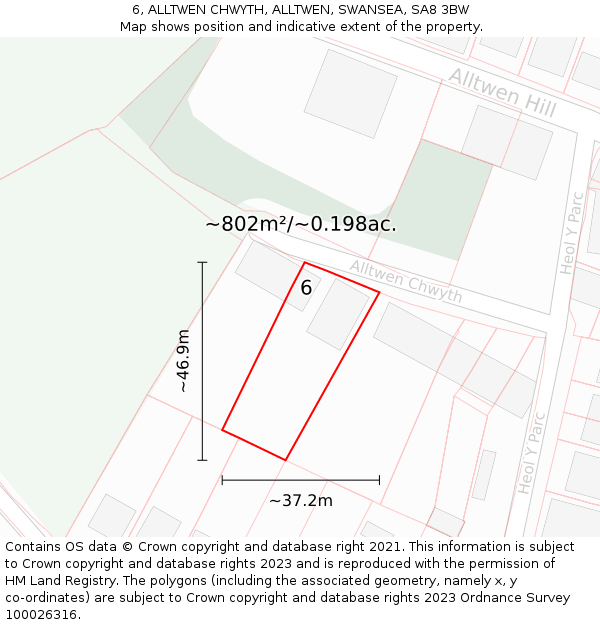 6, ALLTWEN CHWYTH, ALLTWEN, SWANSEA, SA8 3BW: Plot and title map