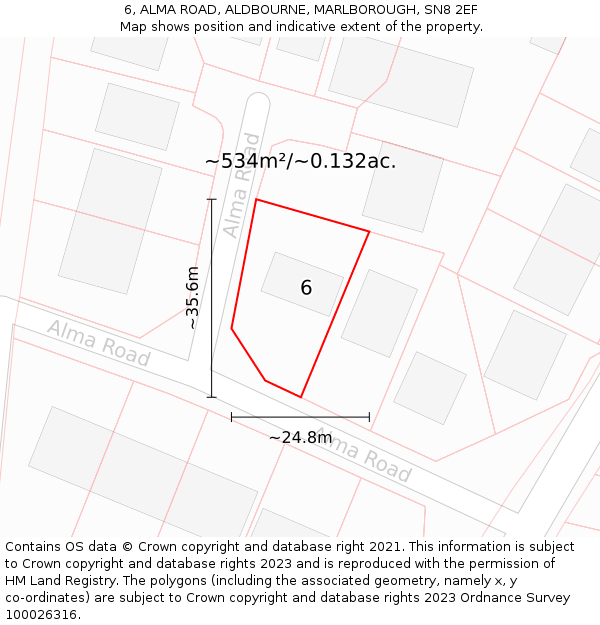 6, ALMA ROAD, ALDBOURNE, MARLBOROUGH, SN8 2EF: Plot and title map