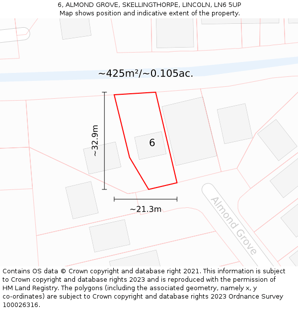 6, ALMOND GROVE, SKELLINGTHORPE, LINCOLN, LN6 5UP: Plot and title map