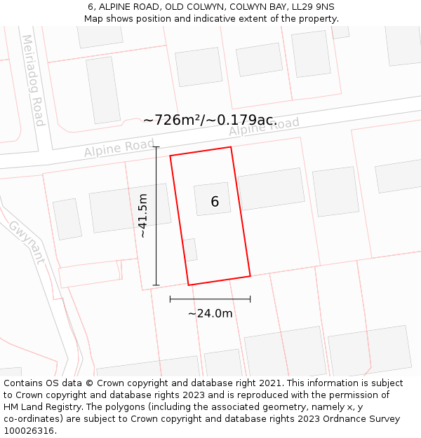 6, ALPINE ROAD, OLD COLWYN, COLWYN BAY, LL29 9NS: Plot and title map