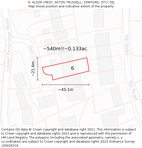 6, ALSOP CREST, ACTON TRUSSELL, STAFFORD, ST17 0SJ: Plot and title map