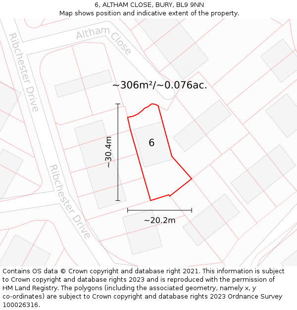 6, ALTHAM CLOSE, BURY, BL9 9NN: Plot and title map