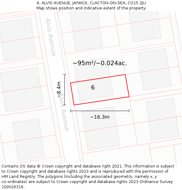 6, ALVIS AVENUE, JAYWICK, CLACTON-ON-SEA, CO15 2JU: Plot and title map