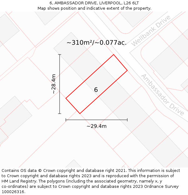 6, AMBASSADOR DRIVE, LIVERPOOL, L26 6LT: Plot and title map