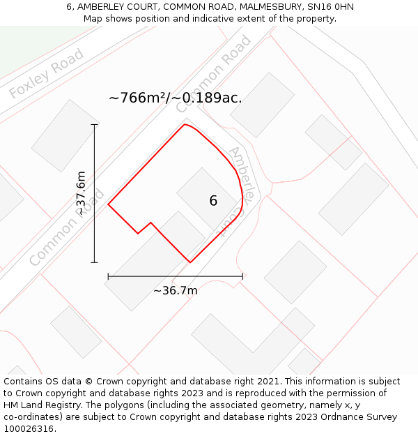 6, AMBERLEY COURT, COMMON ROAD, MALMESBURY, SN16 0HN: Plot and title map