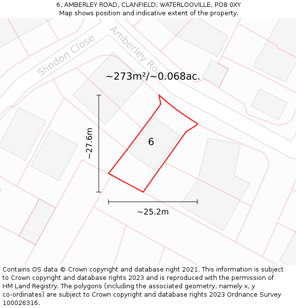 6, AMBERLEY ROAD, CLANFIELD, WATERLOOVILLE, PO8 0XY: Plot and title map