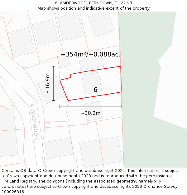 6, AMBERWOOD, FERNDOWN, BH22 9JT: Plot and title map