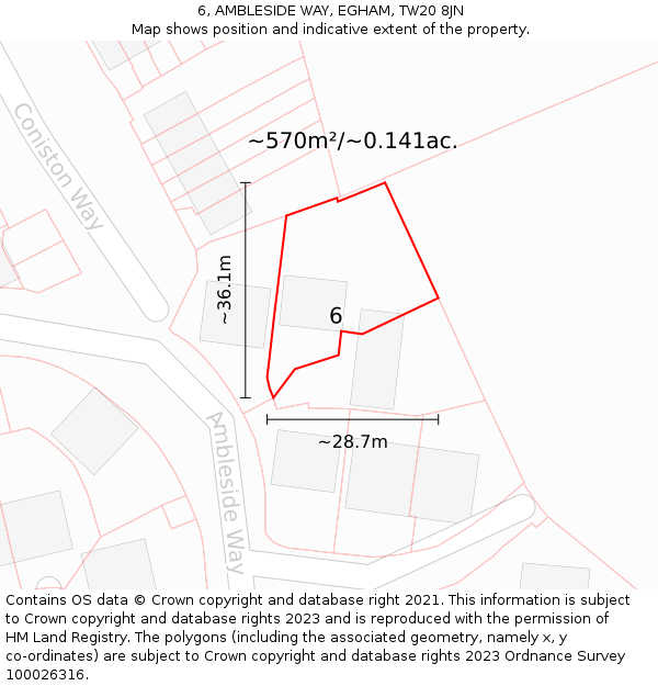 6, AMBLESIDE WAY, EGHAM, TW20 8JN: Plot and title map