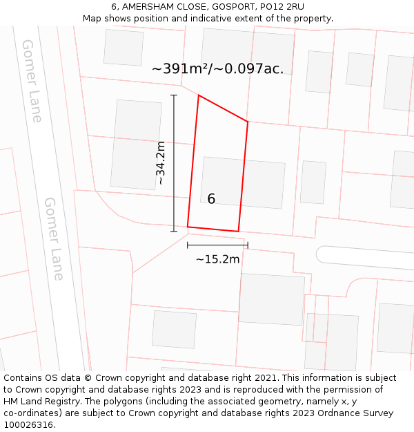 6, AMERSHAM CLOSE, GOSPORT, PO12 2RU: Plot and title map