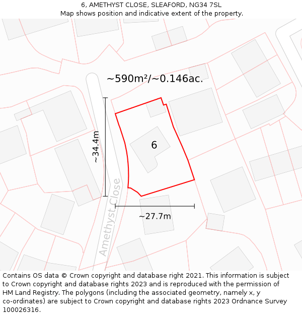 6, AMETHYST CLOSE, SLEAFORD, NG34 7SL: Plot and title map