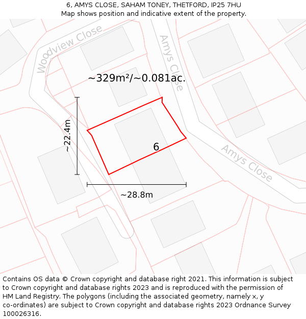 6, AMYS CLOSE, SAHAM TONEY, THETFORD, IP25 7HU: Plot and title map