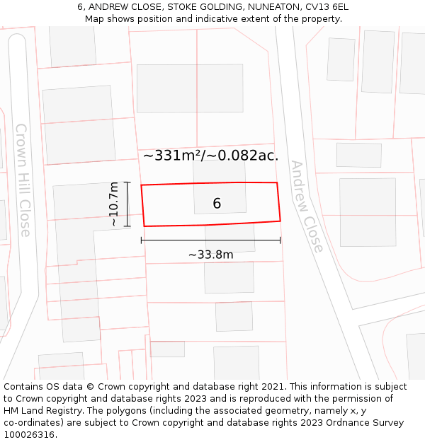 6, ANDREW CLOSE, STOKE GOLDING, NUNEATON, CV13 6EL: Plot and title map