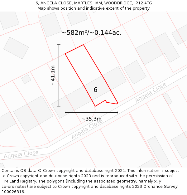 6, ANGELA CLOSE, MARTLESHAM, WOODBRIDGE, IP12 4TG: Plot and title map