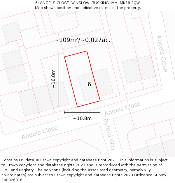 6, ANGELS CLOSE, WINSLOW, BUCKINGHAM, MK18 3QW: Plot and title map