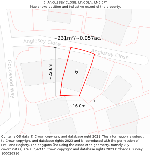 6, ANGLESEY CLOSE, LINCOLN, LN6 0FT: Plot and title map