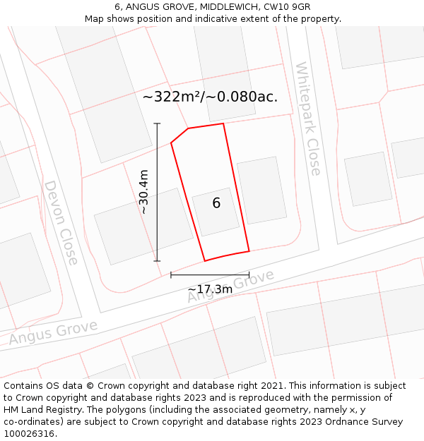 6, ANGUS GROVE, MIDDLEWICH, CW10 9GR: Plot and title map